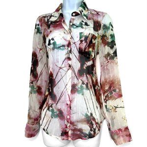 Guess Watercolor Sheer Long Sleeve Blouse